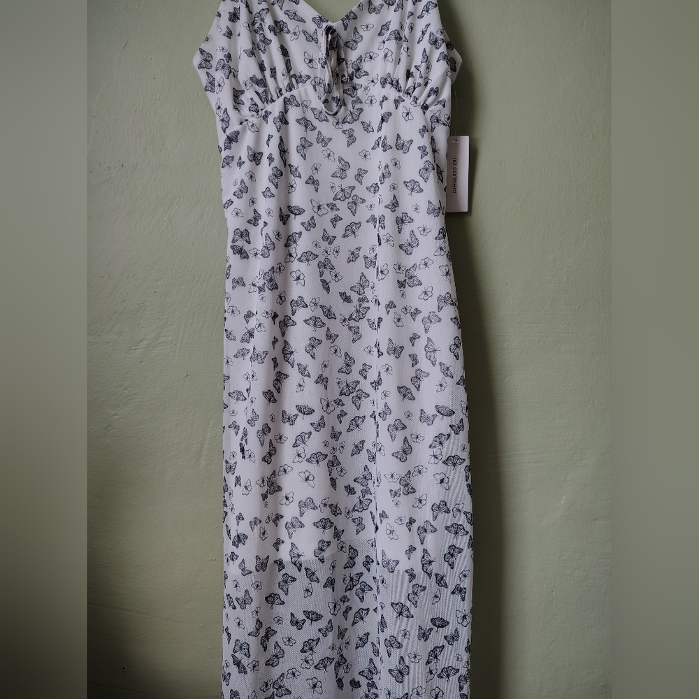 *NWT* No Comment Women's XL White Spaghetti Strap Butterfly Print Lined Dress - Picture 5 of 15